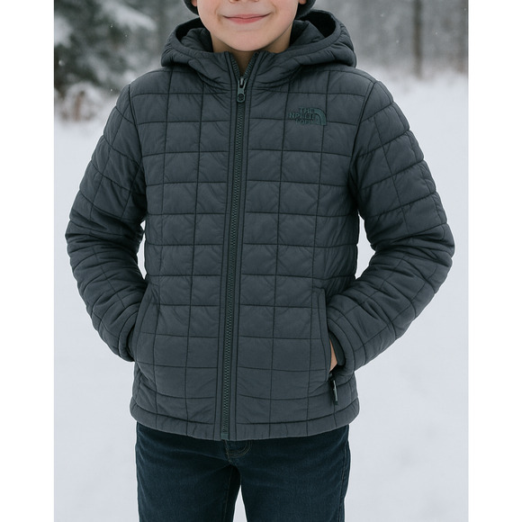 The North Face Boys ThermoBall Hooded Jacket Small 7/8 Full Zip Puffer *Flawed - Picture 1 of 14